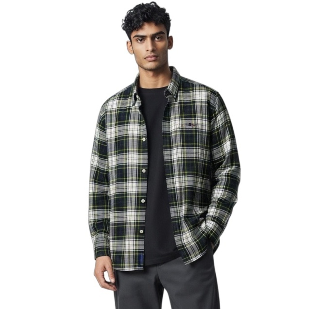 TOMMY HILFIGER XXL Navy Blue White Yellow Plaid Oxford Shirt R $89